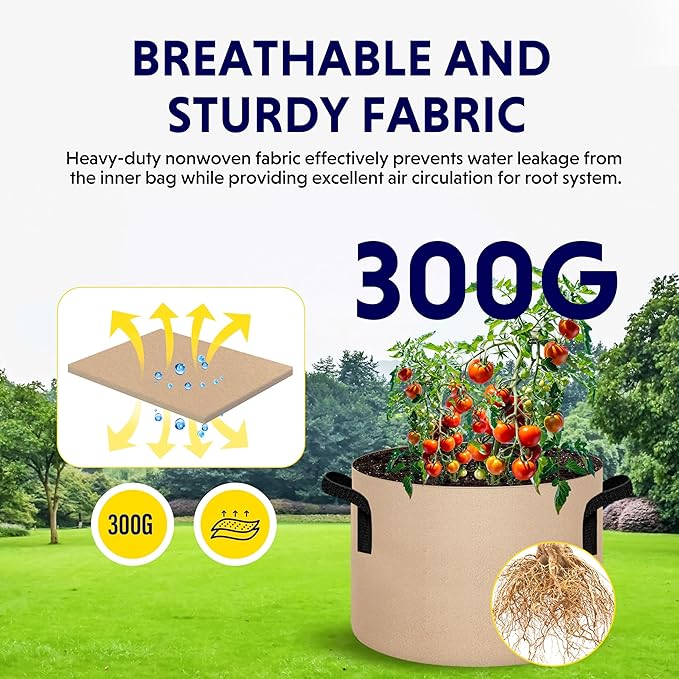 iPower 20 Pack 5 Gallon Grow Bags, Garden Planting Nonwoven Fabric Pots, Heavy Duty and Aeration Planter Pot with Reinforced Handle for Vegetables, Fruits and Flowers, Tan
