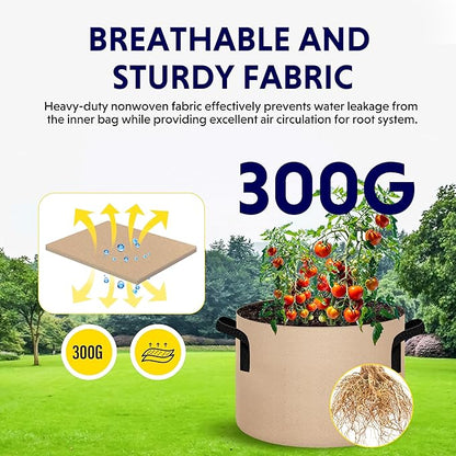 iPower 20 Pack 5 Gallon Grow Bags, Garden Planting Nonwoven Fabric Pots, Heavy Duty and Aeration Planter Pot with Reinforced Handle for Vegetables, Fruits and Flowers, Tan