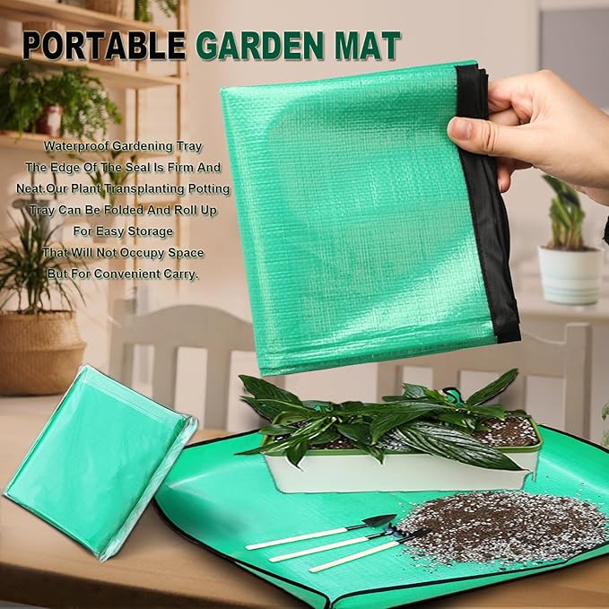 Plant Repotting Mat Waterproof Gardening Mat Plant Transplanting Potting Tray for Indoor Succulent Potting Tarp Portable Thicken PE Mat Garden Work Cloth Bonsai Tools (30"x 40")