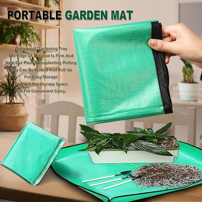 Plant Repotting Mat Waterproof Gardening Mat Plant Transplanting Potting Tray for Indoor Succulent Potting Tarp Portable Thicken PE Mat Garden Work Cloth Bonsai Tools (40"x 60")