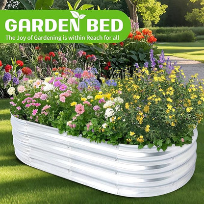 Raised Garden Bed, Galvanized Raised Garden Beds Boxes, Oval Metal Planter Gardening Box for Outdoor Plants Vegetables Flower Herb