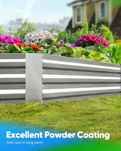 Quictent Galvanized Raised Garden Bed 8x4x1 Ft Metal Planter Box for Vegetables Outdoor, Bottomless for Backyard, 2 Tomato Cages Included (Silver)