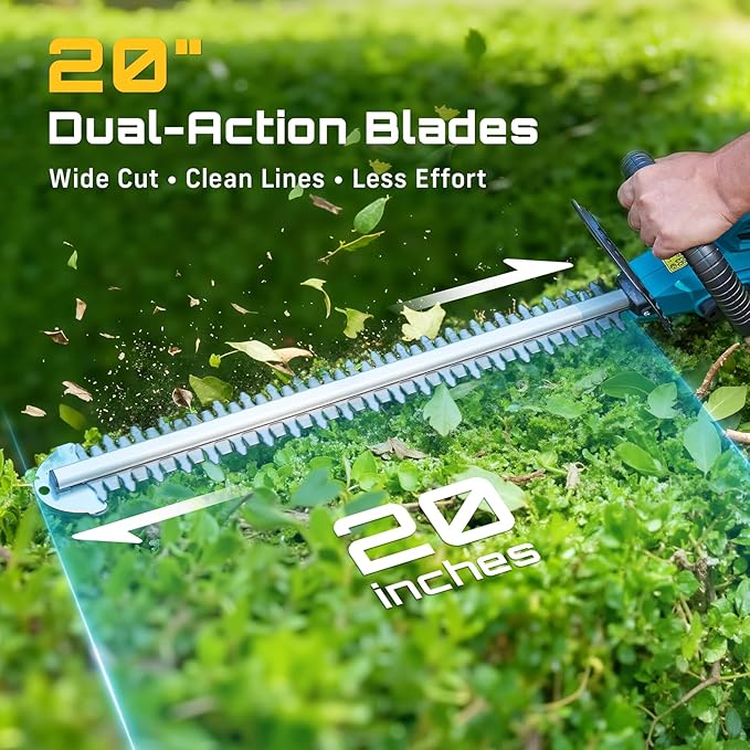 SEESII Cordless Hedge Trimmer and Leaf Blower Combo, 2 Pcs 4.0Ah Batteries, Electric Handheld Bush Trimmer with 20" Dual-Action Blade, Lightweight Brushless Blower with 2 Speed Modes for Yard Garden