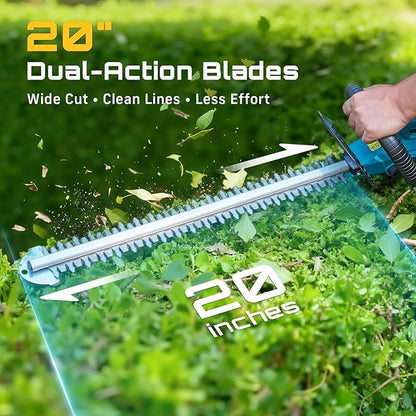 SEESII 20V Hedge Trimmer Cordless: 20" Electric Bush Trimmer - Dual 4.0Ah Batteries, Dual-Action Blade, 0.71" Blade Gap, Rotatable Handle, Lightweight Handheld Grass Shrub Clipper for Garden Yard