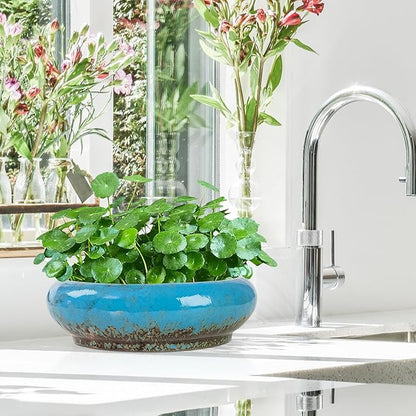 Lotus Bowl Planter - 7.3 Inch Large Lotus Flower Bowl for Water Plants, Ceramic Hydroponic Planter Water Lily Bowl for Planting Aquatic and Indoor Succulent Plants and Bonsai