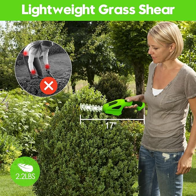2 in 1 Handheld Hedge Trimmer & Cordless Grass Shear, 7.2V Electric Grass Trimmer Shrubbery Trimmer, Battery Bush Trimmer Hedge Shears/Grass Cutter Garden Tool for Lawn, Yard