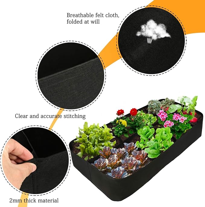 Raised Garden Bed with Grow Grid,135 Gallon Elevated Flower Vegetables Bed Planter Box,Planting Container,Plant Root Pouch Pots,Garden Tub