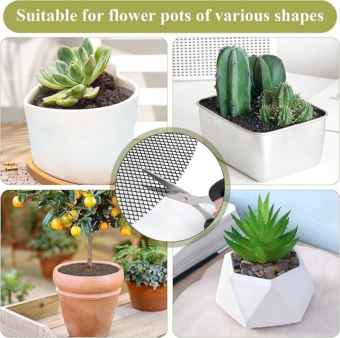 Supkiir 10 Pcs Plant Pot Grid Soil Protector Covers, 12 Inch Plant Pot Cover with 30 Metal Stakes, Black Thickened Cut-able Flower Soil Cover to Protect Soil from Animals for Indoor Outdoor Plants