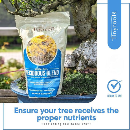 Deciduous Blend Bonsai Soil - Tinyroots Organic Bonsai Dirt Formulated for Japanese Maple, Hornbean, Elm and Other Deciduous Bonsai Trees, 4 Quarts
