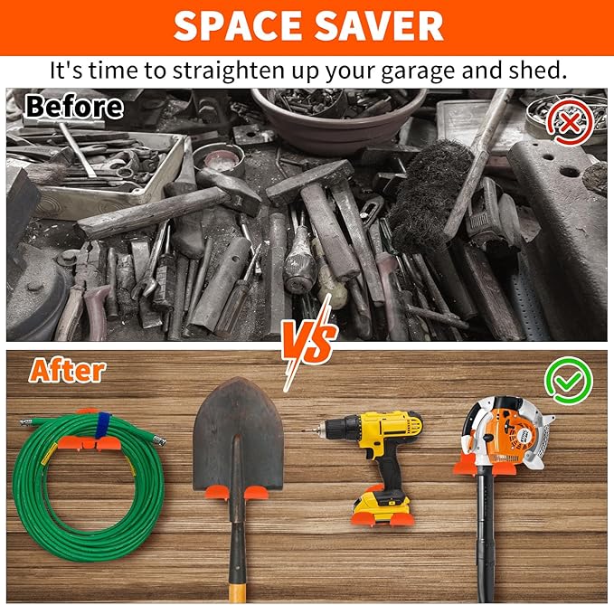 Upgraded Trimmer Rack Wall Mount - 8" Heavy Duty Weed Eater Hanger for Garage Wall Bracket, Garden Power Tool Holder Organizer Hooks for Grass Trimmer, Hedge Trimmer, Leaf Blower and Chainsaw, 1 Pack