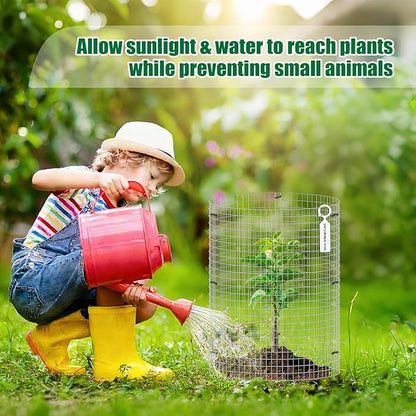 10 Set Garden Plant Protector Cage, 11.8''x11.8'' Metal Wire Protectors for Plants, Protection Cages with Stakes Nylon Ties, Animals Barrier to Keep Chicken Rabbit Away from Plants Flower Vegetables