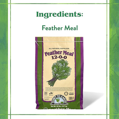 Down To Earth All Natural Fertilizers Organic Feather Meal - Slow Release Nitrogen Plant Food for Green Growth 12-0-0, 20 lb
