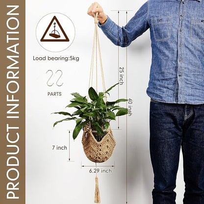 Shappy 2 Pack Jute Crochet Long Plant Hanger for 3 Inch to 12 Inch Pots, Macrame Plant Holder Rope with S Shaped Hooks for Halloween Home Decor (Brown)
