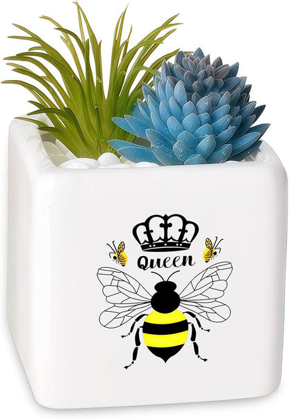 Bee Succulent Planter Flower Plant Pot Small, Gifts for Women Teens Girls Kids, Bee Lovers Themed Stuff Accessories Things Decor Merch, Home Office Table Desk Decoration!