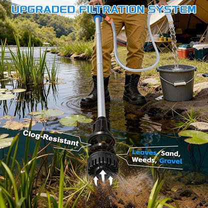 Cordless Stick Water Transfer Pump, with 2×4000mAh Batteries&Charger, 3/4" Outlet 78.7'' Hose, 770GPH 21V Handheld Water Transfer Pump for Pool/Garden/Pond/Boat/RV/Rain Barrels/Outdoor Draining