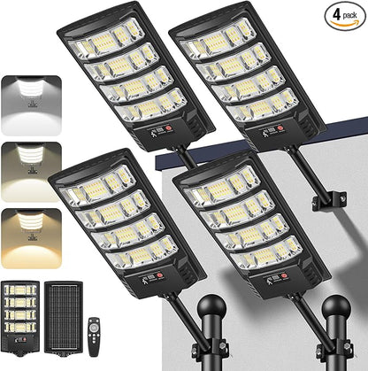 Solar Lights Outdoor, Solar Powered Motion Sensor Solar Street Light, 6500K/4500K/3000K IP66 Waterproof Security Flood Lights with Remote Control for Garden, Yard, Garage, Parking Lot (4 Pack)