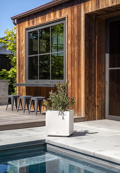 Veradek Block Series Cube Plastic Planter - Large Square Planter for Indoor or Outdoor Patio/Garden | Durable All-Weather Use with Drainage Holes | Modern Décor for Tall Plants, Trees, Flowers