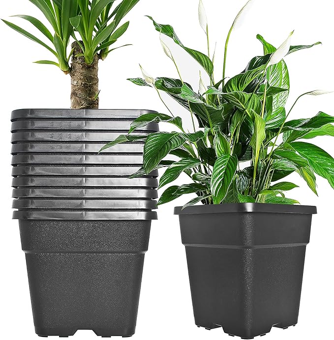 Square Planter Nursery Pots 9.77 Gallon Pots for Plants, Injection Molded Plastic Nursery Pots, Plant Container 9.77 Gal 10-Pack