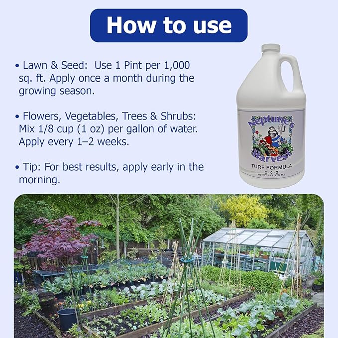 Neptune's Harvest Turf Fertilizer (2-0-2) - 9 LB Bottle - Fish & Seaweed-Based Lawn Food Formula - Organic Liquid Fertilizer for Lawn & Seed - Ideal for Flowers, Vegetables, Trees, & Shrubs