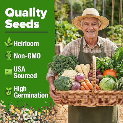HOME GROWN 70 Variety Vegetable & Herb Seeds 32,000+ USA Non-GMO Heirloom Survival Seeds Garden Kit for Spring, Fall, Winter Indoor & Outdoor Planting Starter Set for Home Gardeners & Preppers