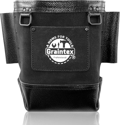 Graintex Nut & Bolt Bag, Black Color Premium Quality Suede Leather Tool Bag, Tool Belt Ironworker, Bull Pin Loops, Ideal for Heavy-Duty Use, Bolt Bags for Construction Professionals - SB8278