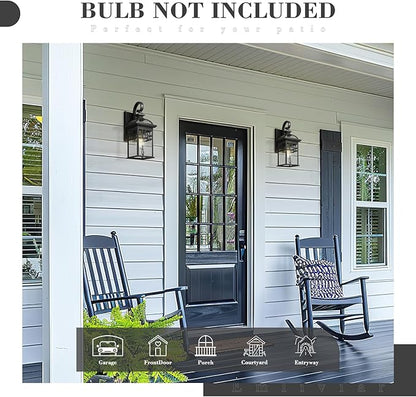 Emliviar 2 Pack Outdoor Wall Lanterns, 15" Modern Wall Mount Lamps for House, Black Finish with Water Ripple Glass, DE281B-2PK BK-WP