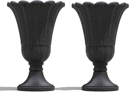 23" Tall Planters for Outdoor Plants Set of 2, Planter with Drainage Holes and Petal Design, Large Outdoor Planters for Porch, Garden, Indoor, Black
