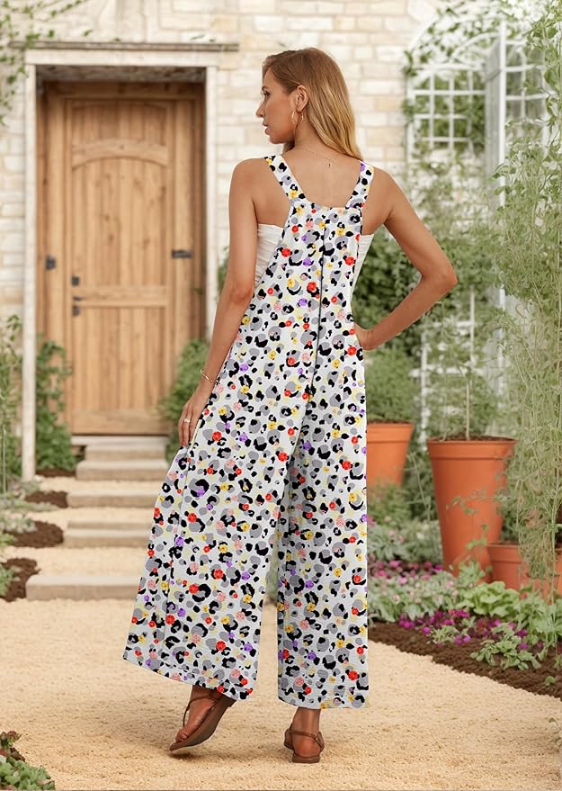 IWOLLENCE Women's Summer Jumpsuits Boho Wide Leg Overalls Casual Loose Rompers with Pockets 2025