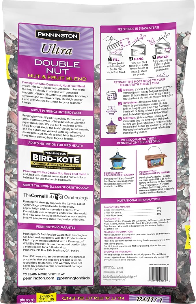 Pennington Ultra Double Nut,Nut & Fruit Blend 10lbs,(Pack of 2)