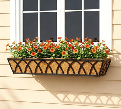 30 Inch Window Deck with Coco Liner, Fence Metal Hanging Flower Planter Window Basket Deck Railing Planter Boxes for Outdoor Garden Lawn，30" Window Boxes Horse Trough with Coconut Coir Liner, 4pcs