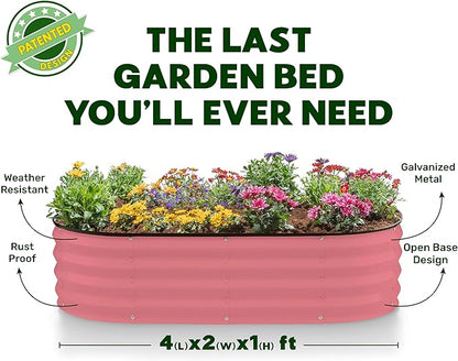 Plant & Plot Galvanized Raised Garden Beds Outdoor // 4×2×1 ft (2-Pack) Planter Raised Beds for Gardening, Vegetables, Flowers // Large Metal Garden Box (Pink) // Patented Tool-Free Design