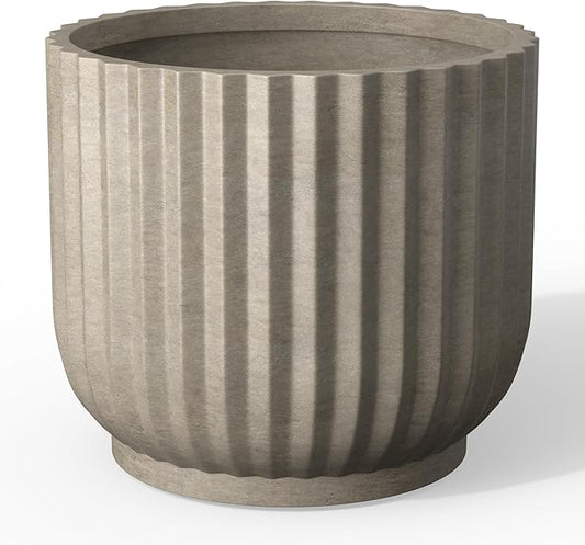 Kante Round Fulted Planter, 16.7 Inch Dia Large Concrete Plant Pots with Drainage Hole and Rubber Plug, Modern Decor for Indoor Outdoor Plants, Flower, Weathered Concrete