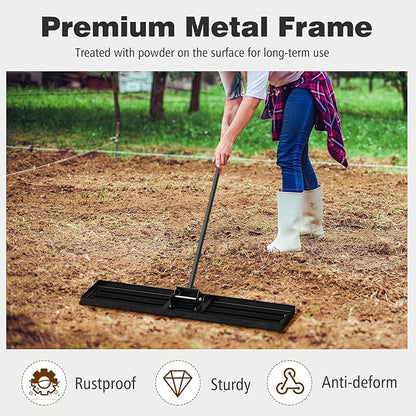 42" x 10" Lawn Leveling Rake, Heavy Duty Landscape Rake with 67" Handle, Non-Slip Grip & Flat Head, Space-Saving Lawn Level Tool for Garden, Backyard, Golf Course & Sports Field(Black)