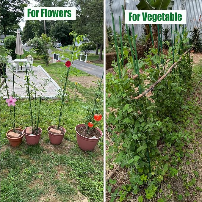 48pcs Garden Stakes Kit: Includes 12 Sets of Fiberglass Plant Sticks Supports & Accessories for DIY 4ft, 5ft, 6ft, 7ft Stakes for Tomato, Vegetables, Indoor & Outdoor Gardening Supplies
