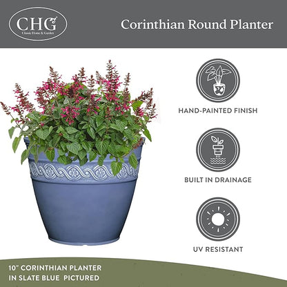 Classic Home and Garden Corinthian Round Planter, 8", Desert Tan (3 Pack)