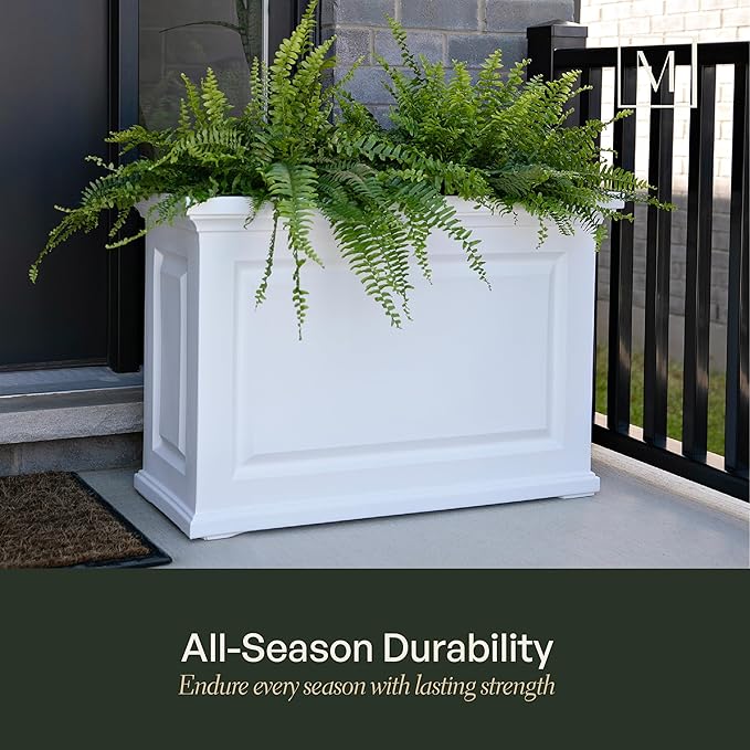 Mayne Nantucket Trough Planter – Self-Watering, Weather-Resistant Planter for Flowers – Durable Outdoor Design for Patio, Porch, or Entryway