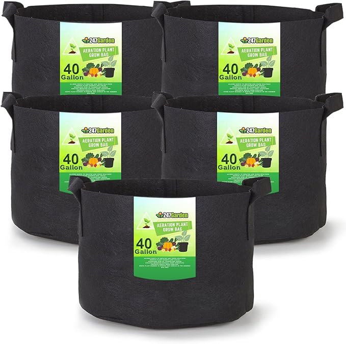 247Garden 5-Pack 40-Gallon Aeration Fabric Pot/Plant Grow Bag w/Handles (260 GSM, Black, 17H x 26.5D)