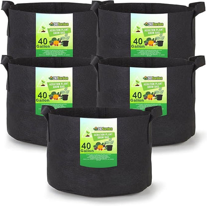 247Garden 5-Pack 40-Gallon Aeration Fabric Pot/Plant Grow Bag w/Handles (260 GSM, Black, 17H x 26.5D)