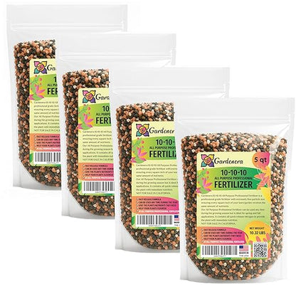 Professional 10-10-10 All-Purpose Soil Fertilizer by Gardenera - Ideal for Flowers, Plants, Vegetables, Fruit Trees and Lawns - 20 Quarts