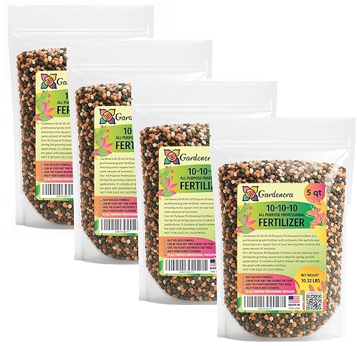 Professional 10-10-10 All-Purpose Soil Fertilizer by Gardenera - Ideal for Flowers, Plants, Vegetables, Fruit Trees and Lawns - 20 Quarts