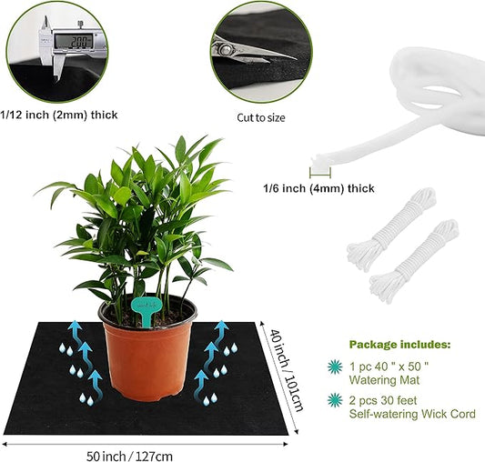 ORIMERC 40 x 50 inch Automatic Plant Watering Mat & 30 feet Self Watering System Wick Cord for Seed Starter Tray Capillary Mat for Seedling Capillary Matting for Potted Plants Greenhouse Gardening