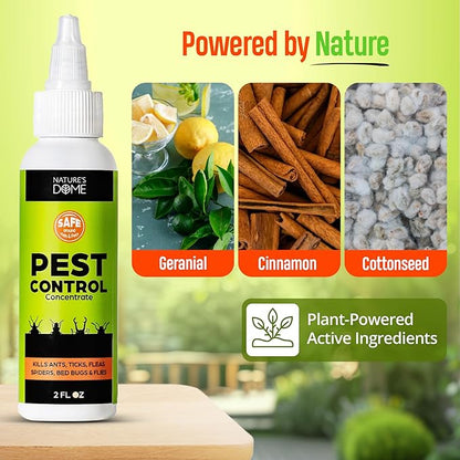 Nature’s Dome Natural Pest Control 2pk – Save & Make 32oz – Plant-Based Bug Killer for Ants, Roaches, Spiders & 40+ Insects – Pet & Child Safe Indoor/Outdoor Essential Oil Spray – Non-Staining