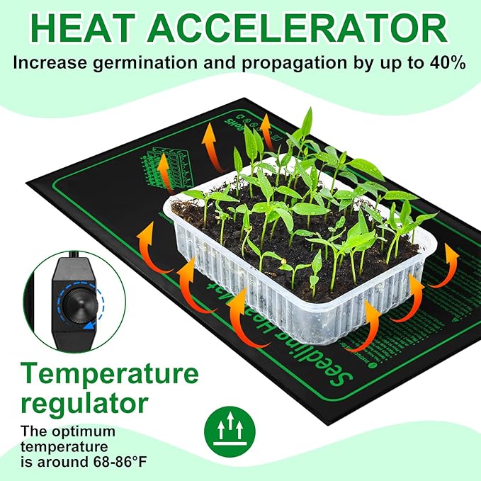Ganeen 4 Pack Seedling Heat Mat for Seed Starting with Temperature Adjustable Knob 10" x 20" Waterproof Heating Pad for Plant Hydroponic Heating Pad Durable Germination Warm Mat for Indoor Home Garden
