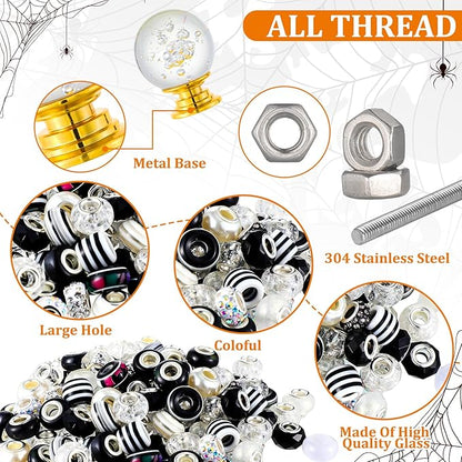 Tigeen 236 Pcs Garden Stake DIY Fairy Wand Plant Stake with 12 Colorful Crystal Stopper Top 12 Threaded Rod with 200 Large Hole Bead for Spring Summer Holiday Outdoor Decorations(Dark Witchy)