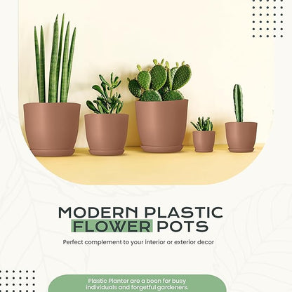 Utopia Home - Plant Pots Indoor with Drainage - 7/6.6/6/5.3/4.8 Inches Home Decor Flower Pots - Plastic Planters for Indoor Plants, Cactus, Succulents Pot (Terracotta, Pack of 10)
