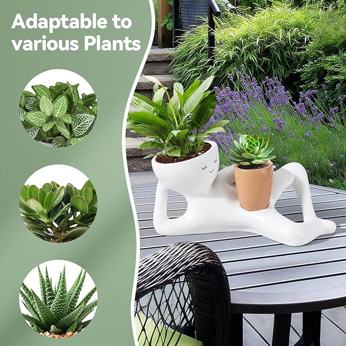 Face Planters Head, Funny Succulent Garden Pots,Cute Planters for Indoor Plants, Double Flower Pot with Drainage for Plant Lovers Gift (Yellow)