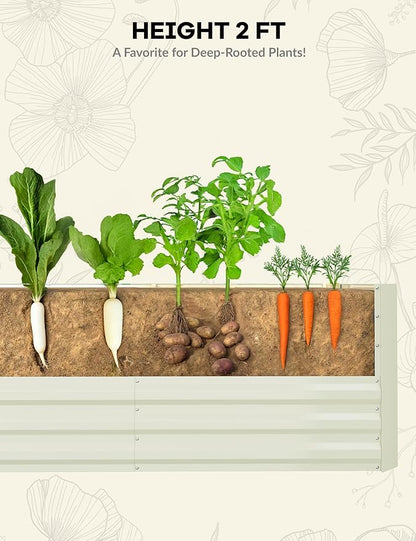 GarveeLife 8x4x2 ft Galvanized Raised Garden Bed, 24" Tall Metal Planter Box for Flowers Vegetables, Rust-Resistant Raised Garden Beds for Gardening, Easy Assembly Outdoor Garden Box & Planters,Beige