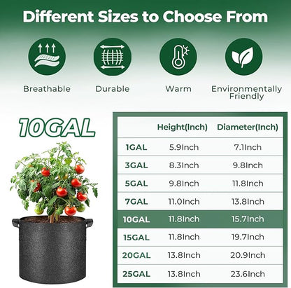 T4U 10 Gallon Grow Bags, Fabric Pots for Plants Potato Planter Grow Garden Bags to Grow Vegetables Tomato Planting Growing Bags Smart Plant Pot Container Gardening for Outdoor, Black Nonwoven 10 Pack