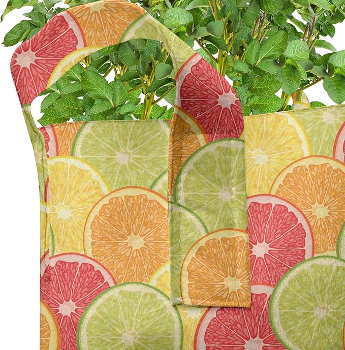 Ambesonne Colorful Grow Bags 5-Pack, Orange Lemon Fruits, Heavyduty Fabric Pots with Handles for Plants, Magenta Orange