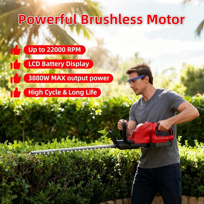 Hedge Trimmer Cordless with Rotatable Handle, 22-Inch Electric Bush Trimmers with 2 x 21V Batteries& Charger, 5/8" Cutting Capacity, Lightweight for Garden Handheld Shrub Trimming and Lawn Care